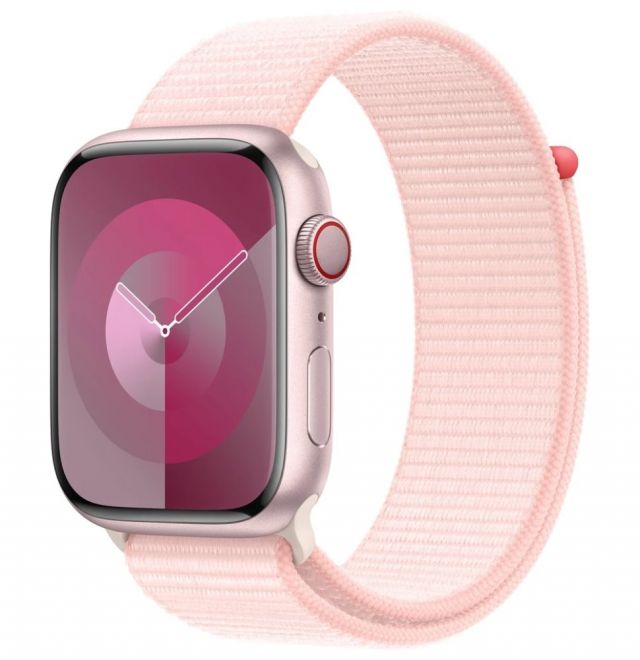 Apple Watch Series 9 Cellular 45mm Růžový hliník se světle růžovým provlékacím řemínkem