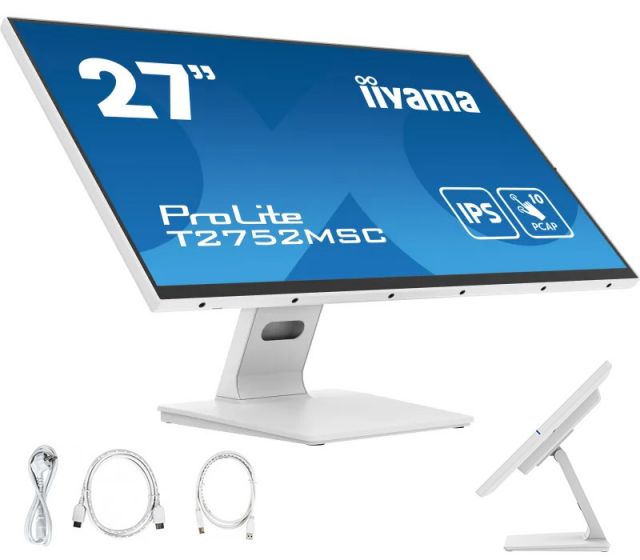 Bílý dotykový monitor iiyama ProLite T2752MSC-W1 27" IPS LED /HDMI, DisplayPort/ Reproduktory, povrchová úprava NANO