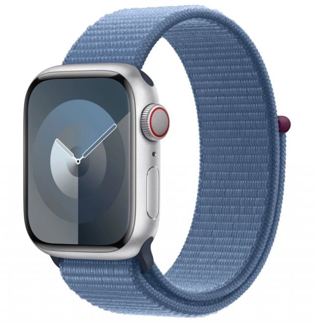 Apple Watch Series 9 Cellular 41mm Stříbrný hliník s ledově modrým provlékacím řemínkem