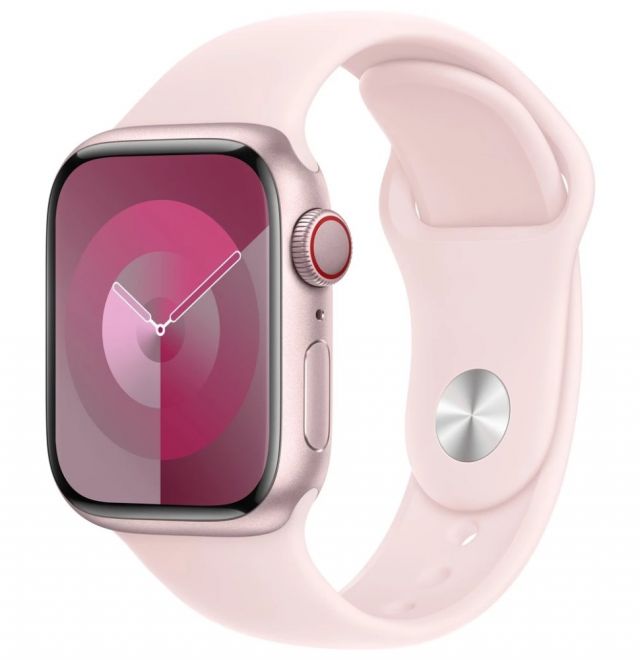 Apple Watch Series 9 Cellular 41mm Růžový hliník se světle růžovým sportovním řemínkem S/M