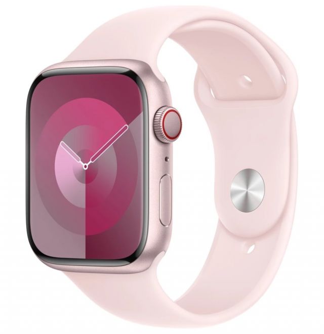 Apple Watch Series 9 Cellular 45mm Růžový hliník se světle růžovým sportovním řemínkem S/M
