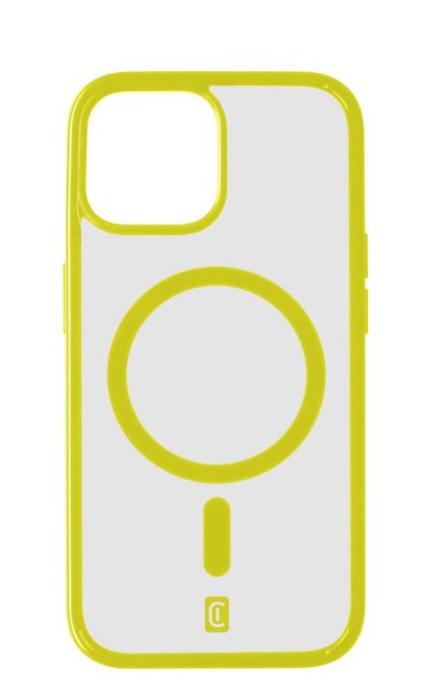 Zadní kryt Cellularline Pop Mag s podporou Magsafe pro Apple iPhone 15, čirý / limetkový