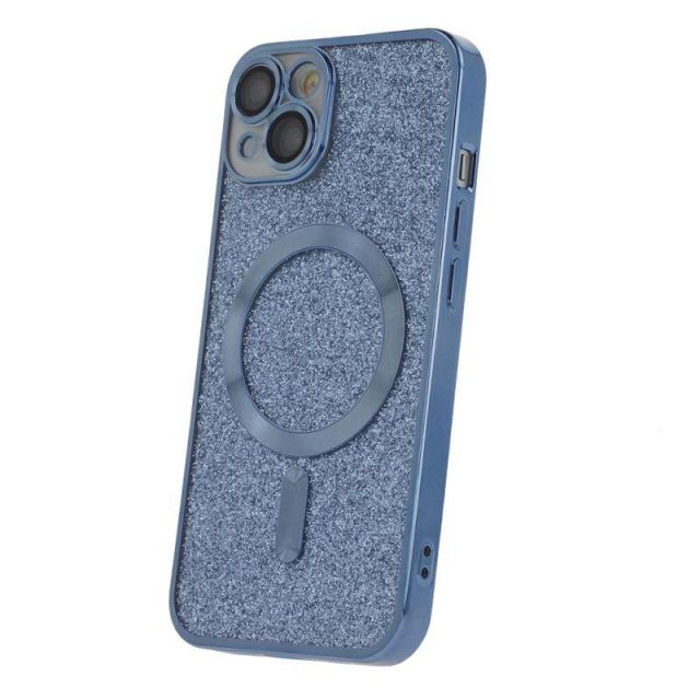 Silikonové TPU pouzdro Mag Glitter Chrome pro iPhone 15 modré