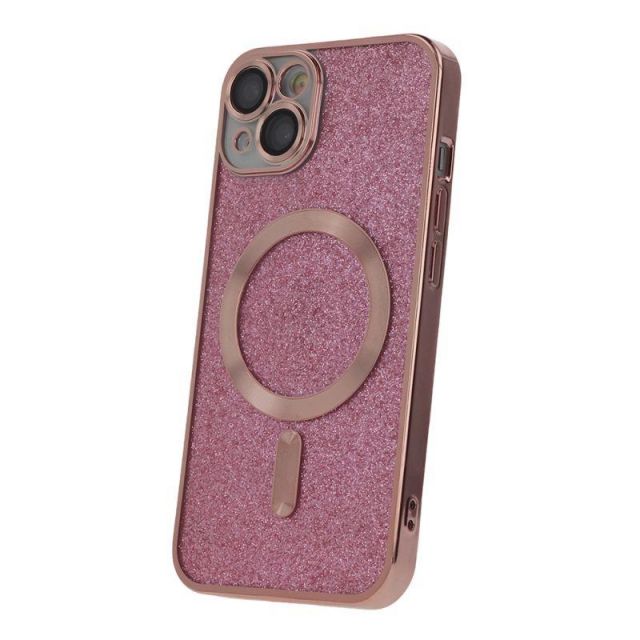 Silikonové TPU pouzdro Mag Glitter Chrome pro iPhone 15 růžové