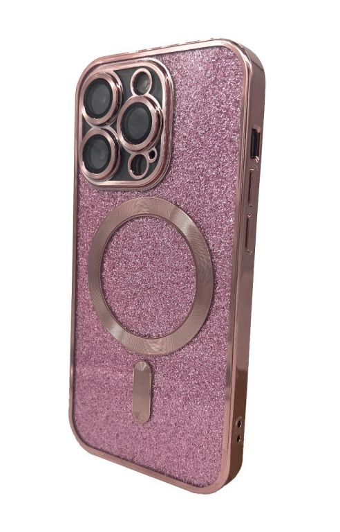 Silikonové TPU pouzdro Mag Glitter Chrome pro iPhone 15 Pro růžové