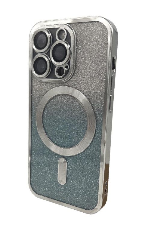 Silikonové TPU pouzdro Mag Glitter Chrome pro iPhone 15 Pro stříbrné