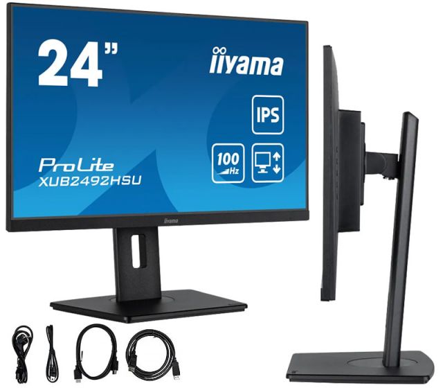 Monitor iiyama ProLite XUB2492HSU-B6 24" IPS LED 100Hz 0,4ms /HDMI, DisplayPort, hub USB/ HAS, FlickerFree