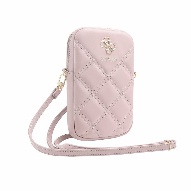 Guess PU Quilted 4G Metal Logo Walltet Phone Bag Zipper Pink