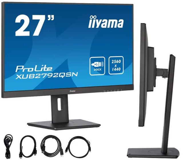Monitor iiyama ProLite XUB2792QSN-B5 WQHD IPS LED 4ms 75Hz /USB-C HDMI DP/ Wbudowana Stacja dokująca USB-C PD/LAN