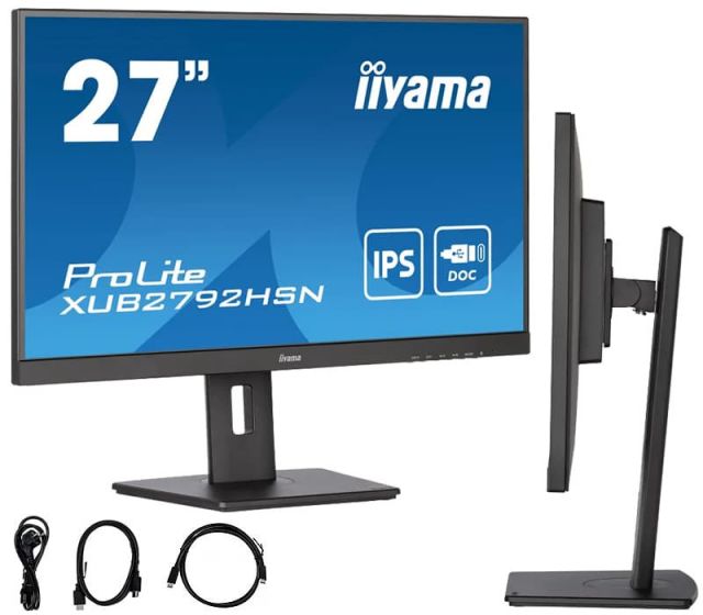 Monitor iiyama ProLite XUB2792HSN-B5 IPS LED 4ms 75Hz /USB-C HDMI DP/ Wbudowana Stacja dokująca USB-C PD/LAN