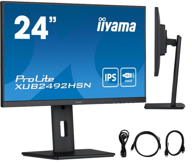 Monitor iiyama ProLite XUB2492HSN-B5 24" IPS LED 4ms 75Hz /USB-C HDMI DP/ Wbudowana Stacja dokująca USB-C PD/LAN
