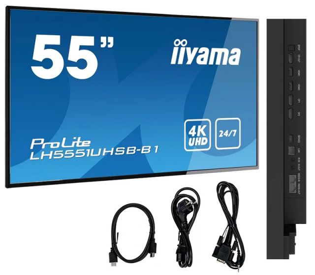 Profesionální velkoformátový monitor iiyama ProLite LH5551UHSB-B1 55" IPS, 4K, vysoký jas, 24/7, slot pro PC, HDMI, DisplayPort