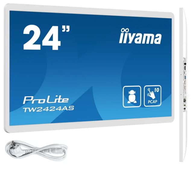 Bílý dotykový monitor iiyama ProLite TW2424AS-B1 24" IPS LED /HDMI, USB-C/ Android12, GMS, WiFi, LAN, Bluetooth, 24/7