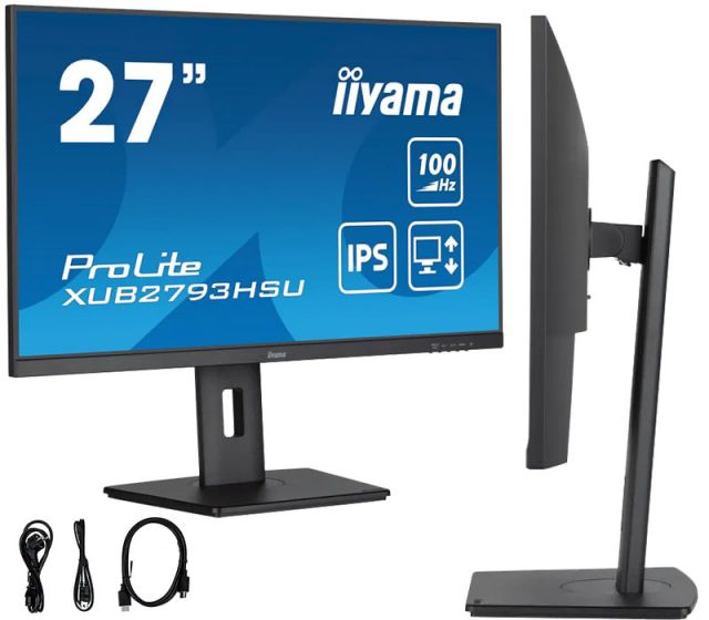 27" monitor iiyama ProLite XUB2793HSU-B6 IPS LED 1ms 100Hz /HDMI, DisplayPort, rozbočovač USB/ Nastavitelná výška, FlickerFree