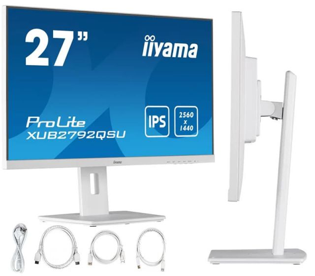Monitor iiyama ProLite XUB2792QSU-W5 27" WQHD IPS LED 4ms 75Hz /HDMI DP DVI/ FlickerFree Biały