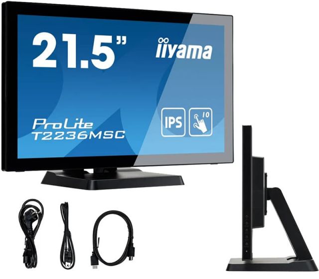 Monitor dotykowy 22" POS iiyama ProLite T2236MSC-B3 FHD 5ms IPS /VGA HDMI DP/ Głośniki, PalmRejection