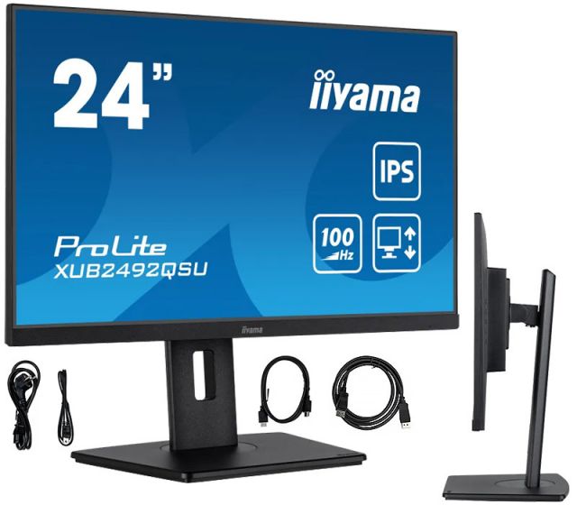Monitor iiyama ProLite XUB2492QSU-B1 24" WQHD IPS 100Hz 0,5ms /HDMI, DisplayPort/ hub USB, FlickerFree, BlueLightReducer
