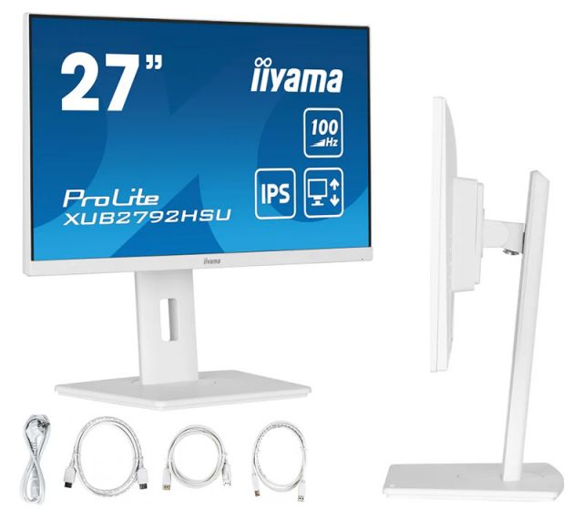 Bílý monitor iiyama ProLite XUB2792HSU-W6 27" IPS LED 100Hz 0,4ms /HDMI, DisplayPort, USB hub/ FlickerFree