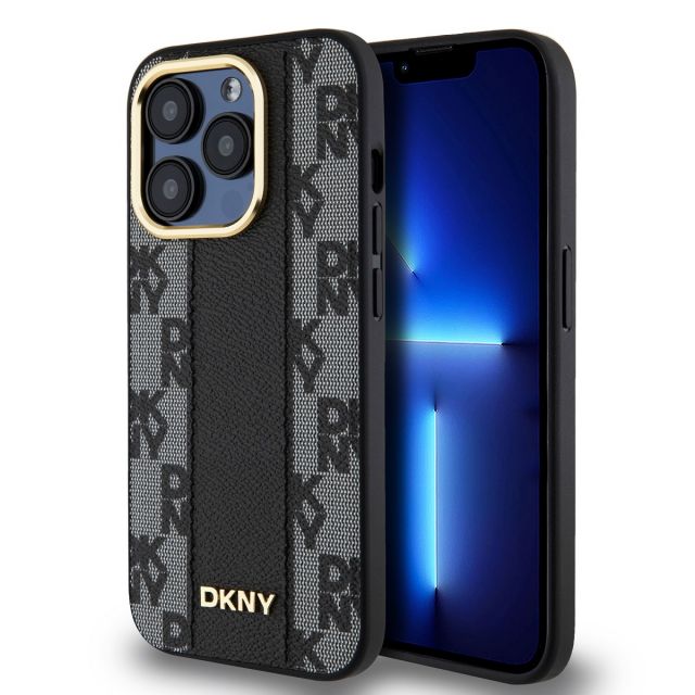 DKNY PU Leather Checkered Pattern Magsafe Zadní Kryt pro iPhone 15 Pro Black
