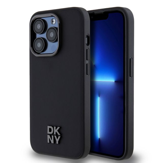 DKNY PU Leather Stack Logo Magsafe Zadní Kryt pro iPhone 15 Pro Black
