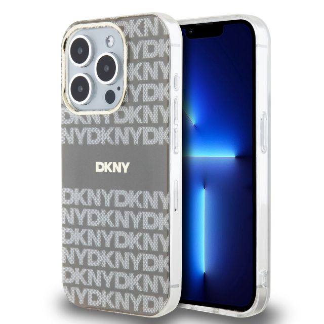 DKNY PC/TPU Repeat Pattern Tonal Stripe Magsafe Zadní Kryt pro iPhone 15 Pro Beige