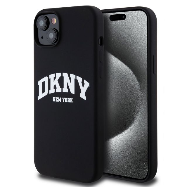 DKNY Liquid Silicone Arch Logo MagSafe Zadní Kryt pro iPhone 15 Plus Black