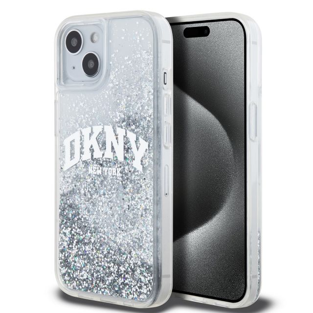 DKNY Liquid Glitter Arch Logo Zadní Kryt pro iPhone 15 Transparent