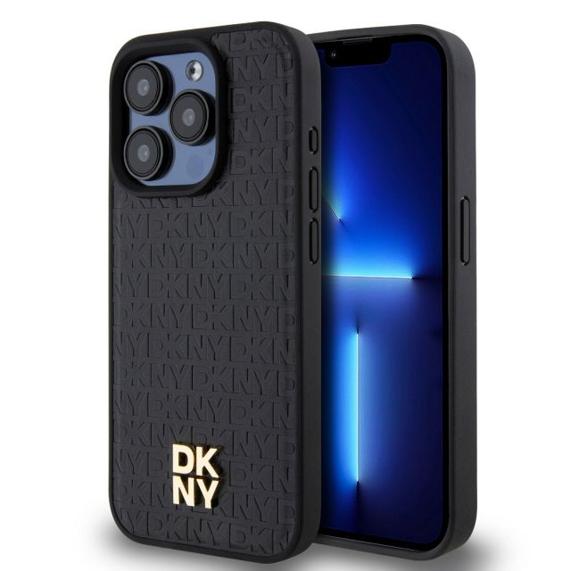 DKNY PU Leather Repeat Pattern Stack Logo Magsafe Zadní Kryt pro iPhone 15 Pro Max Black