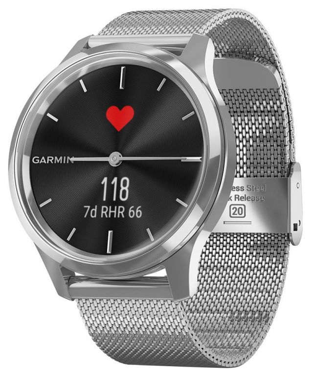 GARMIN chytré elegantní fitness hodinky vívomove3 Luxe, Silver/Milanese Band