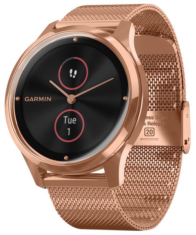 GARMIN chytré elegantní fitness hodinky vívomove3 Luxe, 18K RoseGold/Milanese Band