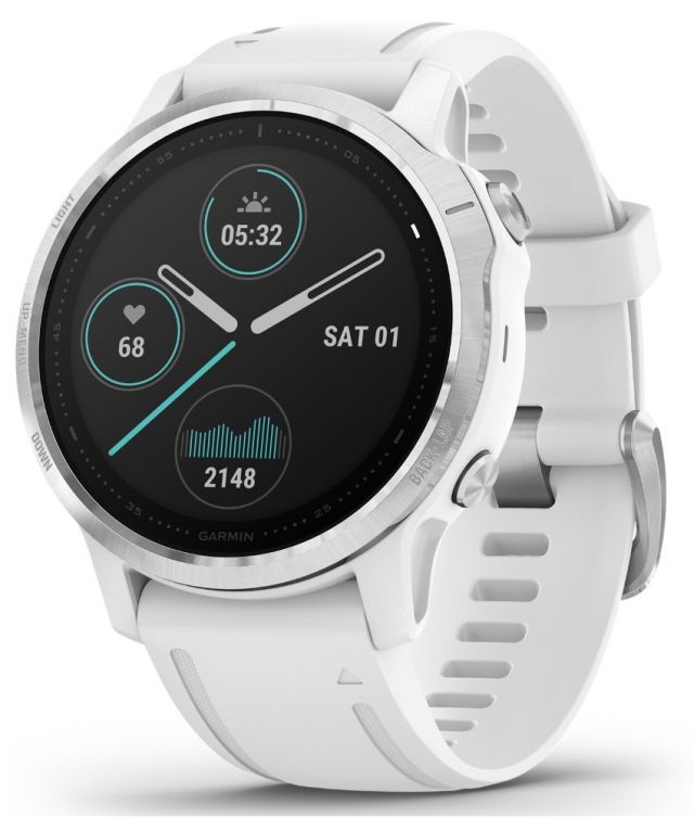 GARMIN chytré sportovní GPS hodinky fenix6S Glass, Silver/White Band