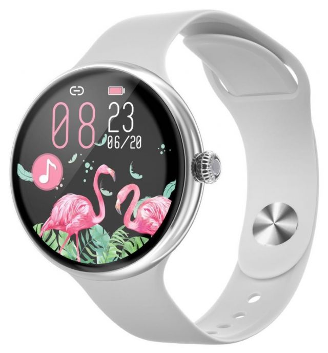 IMMAX chytré hodinky Lady Music Fit/ 1,1" LCD/ MT2502D/ BT 4.2/ IP67/ Android 4.0/ iOS 8.0/ dámské/ čeština/ stříbrné