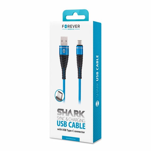 Datový kabel Forever USB-C 1m 2A shark textilní modrý