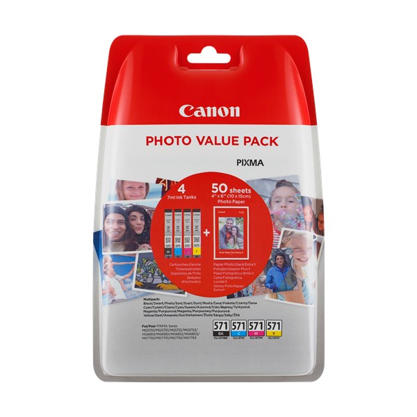 Canon multipack inkoustových náplní CLI-571-C+M+Y+BK / 50x fotopapír PP-201