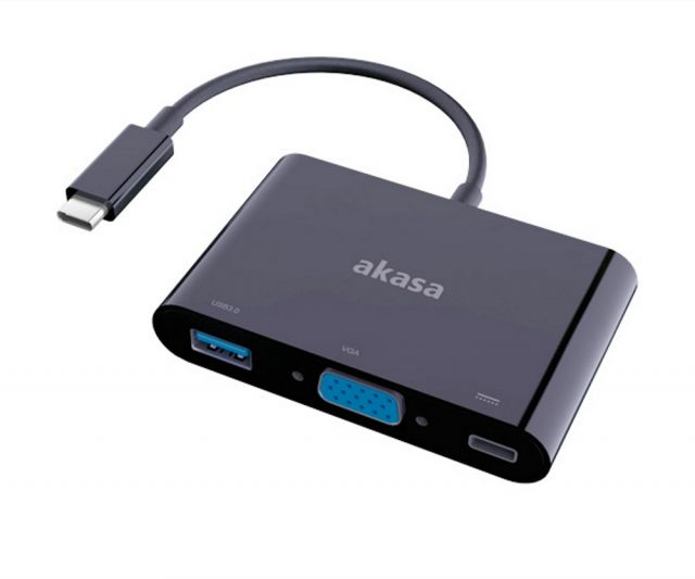 AKASA adaptér USB typ C na VGA, USB 3.0 typ-A a USB typ-C / AK-CBCA02-15BK / 15cm