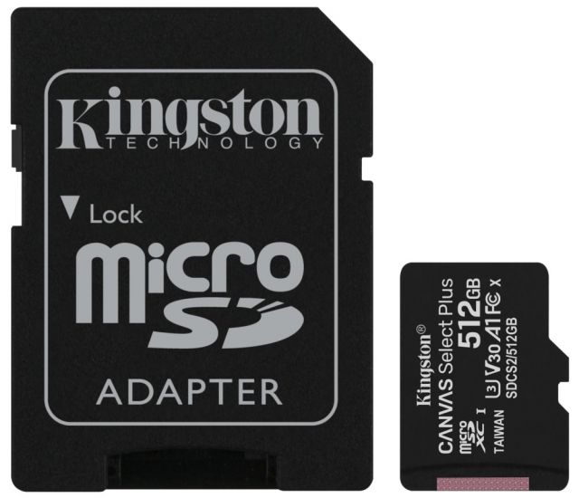 KINGSTON Canvas Select Plus 512GB microSD / UHS-I / CL10 / vč. SD adaptéru