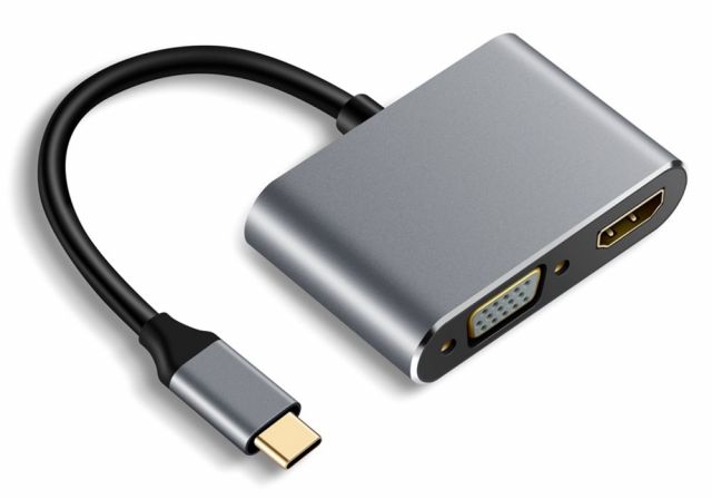 XtendLan Konvertor USB C na HDMI (F) 4k a VGA (F) 1080p, USB C PD, USB 3.0, pokovený box