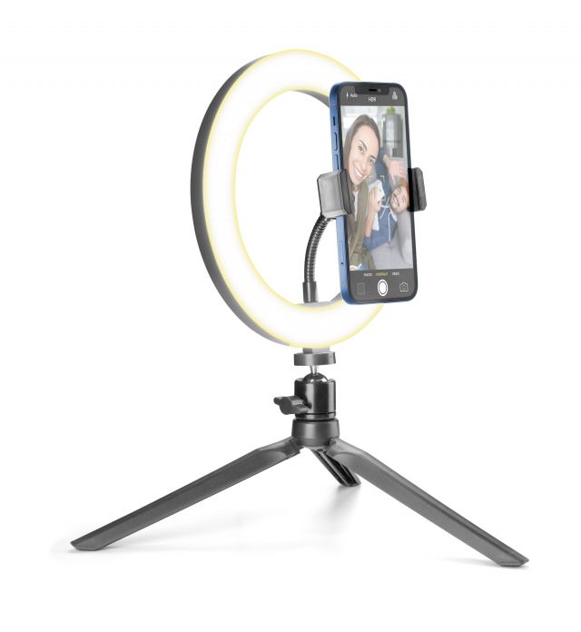 Tripod Cellularline Selfie Ring s LED osvětlením pro selfie fotky a videa, černý