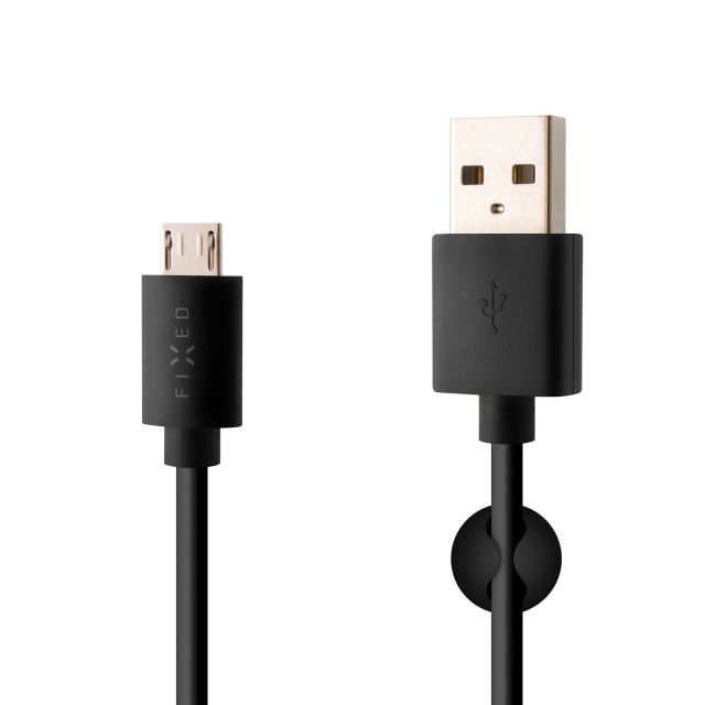 Dlouhý datový a nabíjecí kabel FIXED s konektory USB/micro USB, 2 metry, 20W, černý