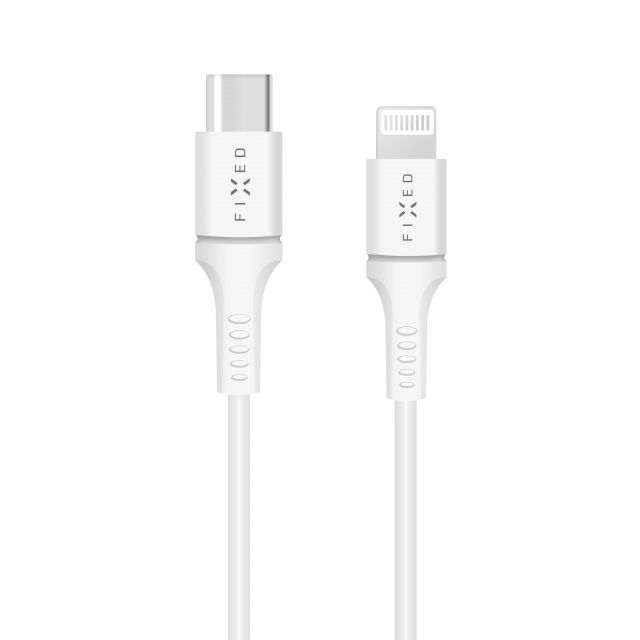 Datový a nabíjecí kabel FIXED s konektory USB-C/Lightning a podporou PD, 1 metr, MFI certifikace, 60W, bílý