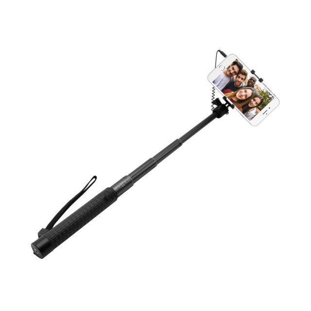 Teleskopický selfie stick FIXED v luxusním hliníkovém provedení, 3,5 mm jack, černý