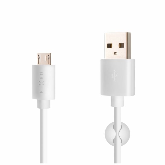Datový a nabíjecí kabel FIXED s konektory USB/micro USB, 1 metr, 20W, bílý