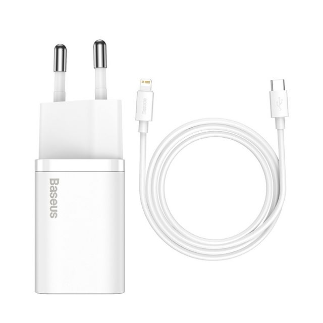 Baseus Super Si Quick Charger 1C 20W EU White (With Data Cable Type-C to iP 1m White)