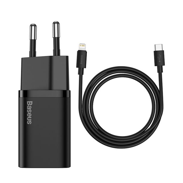 Baseus Super Si Quick Charger 1C 20W EU Black (with Data Cable Type-C to iP 1m Black)