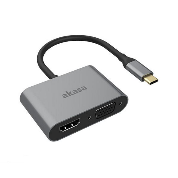 AKASA redukce USB Type-C 2v1 / AK-CBCA23-18BK / 1x HDMI / 1x D-Sub / 18cm