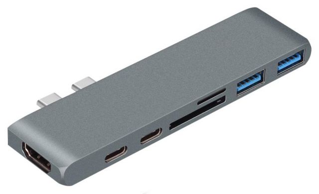 XtendLan Dokovací stanice 7in1 s dvojitým USB-C(3.1), HDMI(F)4K, USB C (F) PD, USB C (F) Thunderbolt, SD čtečka,2xUSB3.0