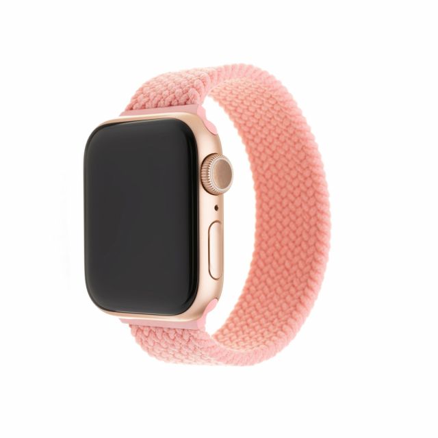 Elastický nylonový řemínek FIXED Nylon Strap pro Apple Watch 42/44/45mm, velikost S, růžový