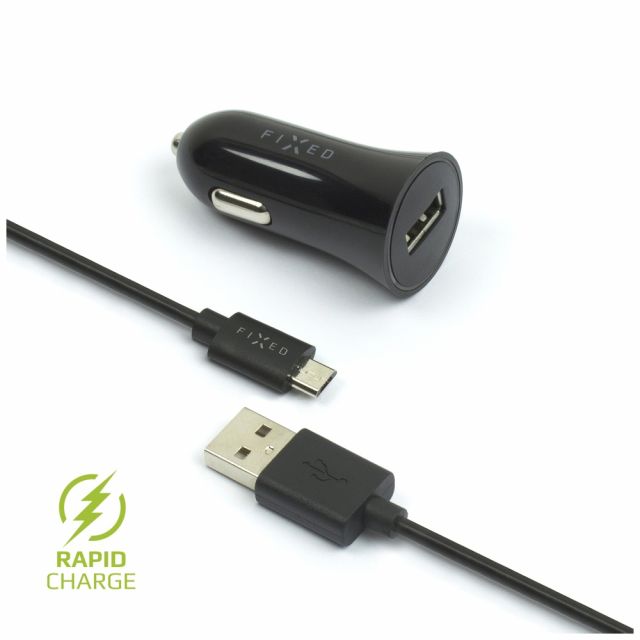 Set autonabíječky FIXED s USB výstupem a USB/micro USB kabelu, 1 metr, 12W, černá