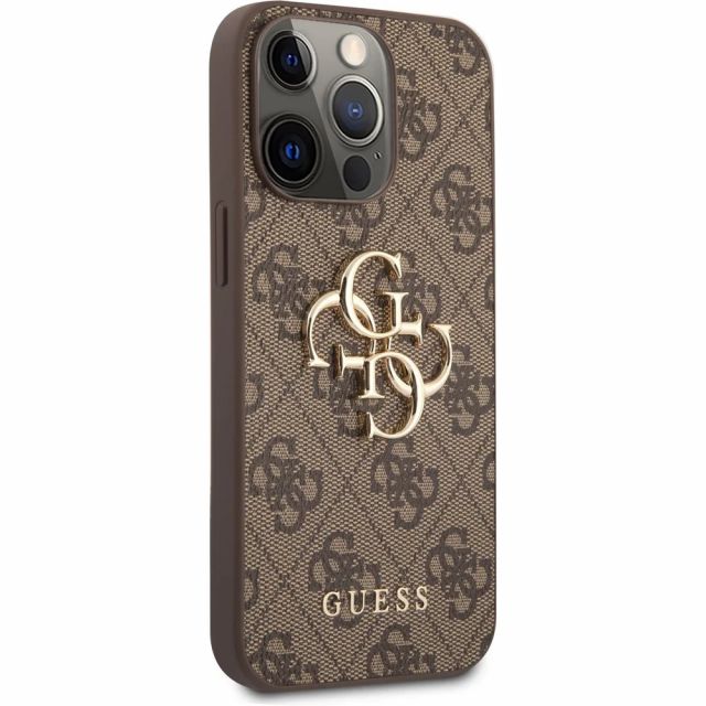 Guess PU 4G Metal Logo Case iPhone 13 Pro hnědý