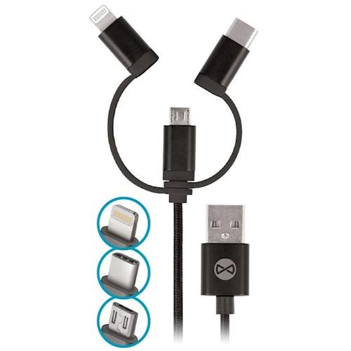 Datový kabel Forever 3v1 micro USB+Lightning+USB-C 1m 1,5A černý